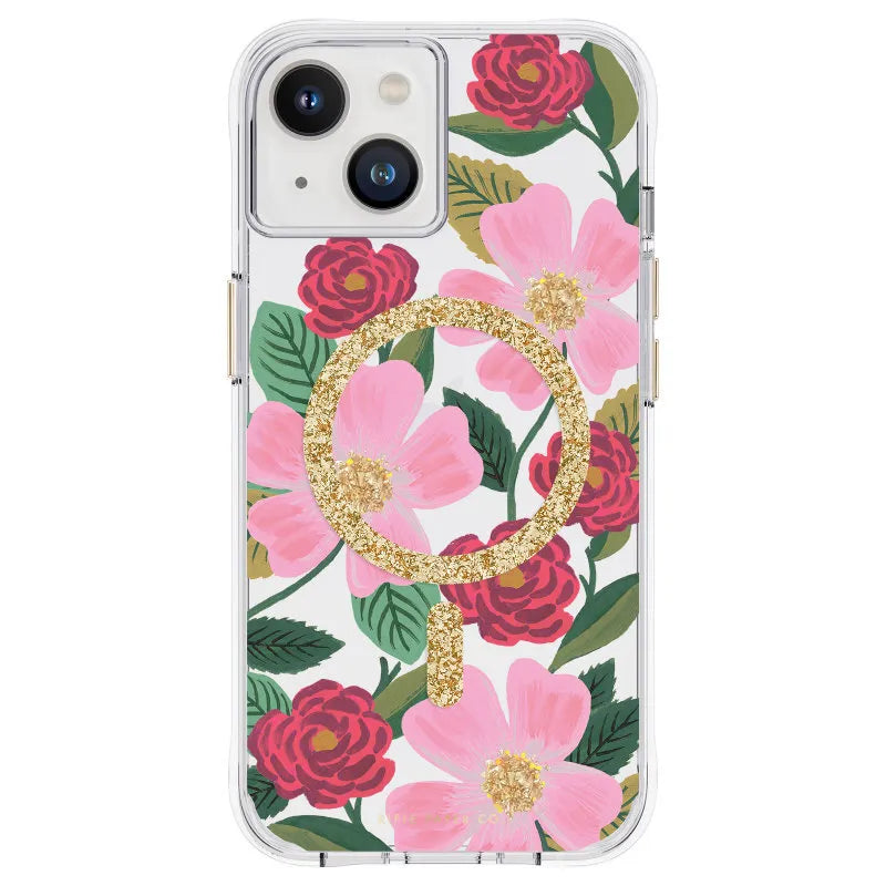 Rifle Paper Clear MagSafe - Auksu dekoruotas dėklas iPhone 14 / iPhone 13 (Rose Garden)