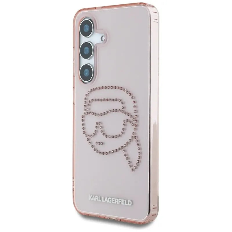 Karl Lagerfeld Rhinestones Karl Head Logo – dėklas Samsung Galaxy S25 (rožinis)