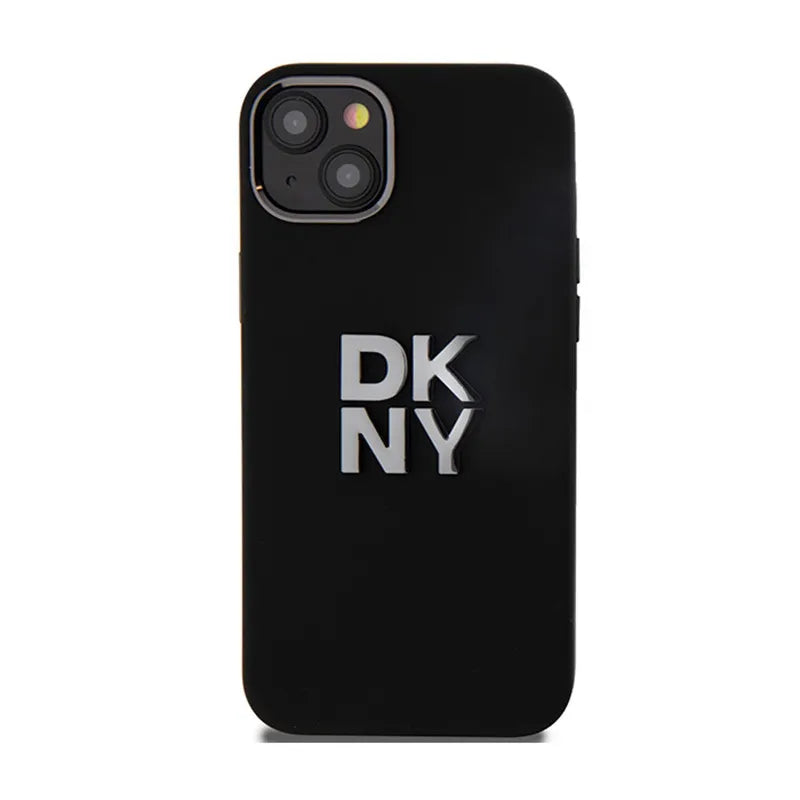 DKNY Liquid Silicone Metal Logo – dėklas iPhone 15 / 14 / 13 (juodas)