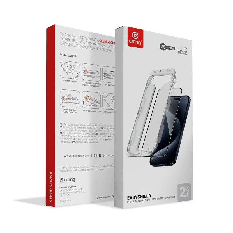 „Crong EasyShield“ 2-Pack – grūdintas stiklas „iPhone 16 Plus“ / „iPhone 15 Plus“ (2 vnt.)