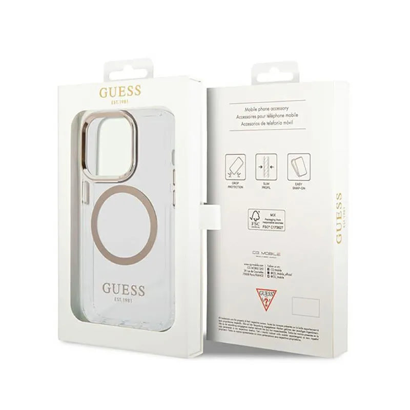 Guess Metal Outline MagSafe – dėklas iPhone 14 Pro Max telefonui (skaidrus)