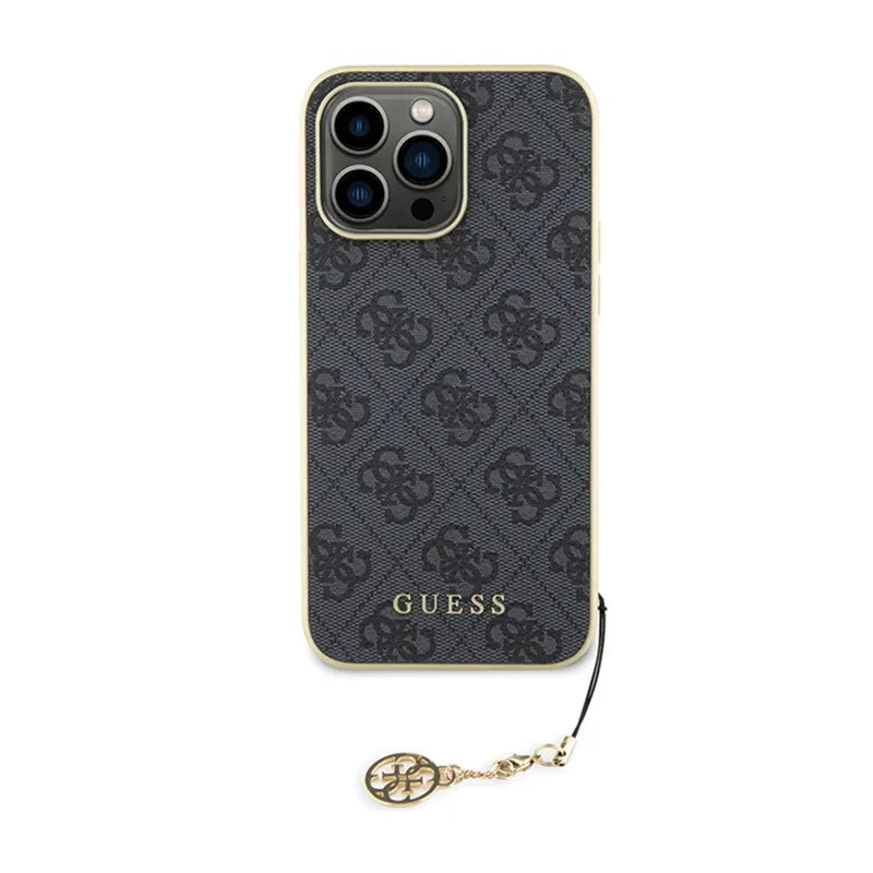 Guess 4G Charms Collection dėklas, skirtas iPhone 15 Pro Max (pilkas)