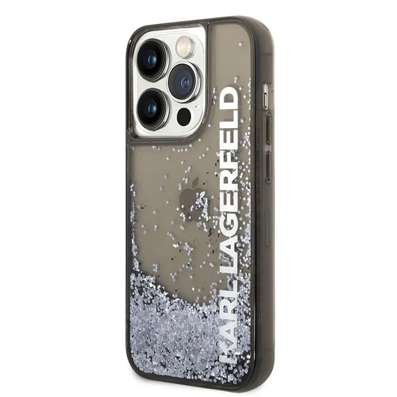 Karl Lagerfeld Liquid Glitter Translucent Elongated Logo dėklas - dėklas iPhone 14 Pro (juodas)