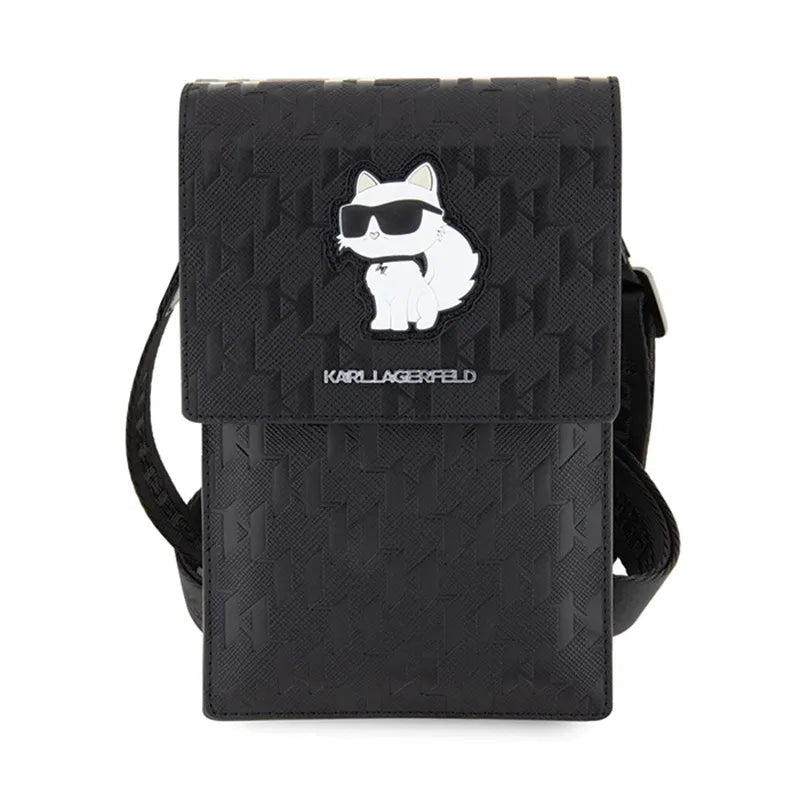 Karl Lagerfeld Saffiano Monogram Choupette - telefono krepšys per petį (juodas)