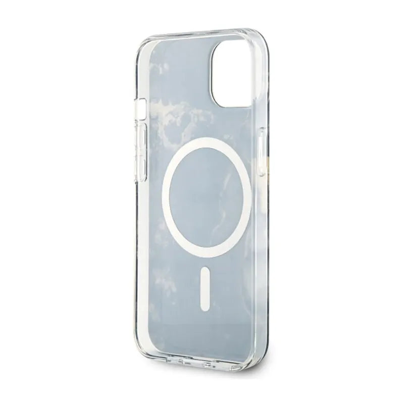 Guess Golden Marble MagSafe – dėklas iPhone 14 Plus telefonui (juodas)