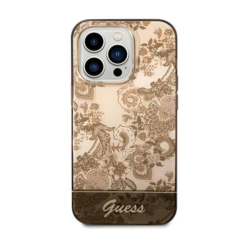 „Guess Porcelain“ kolekcija – Dėklas „iPhone 14 Pro Max“ (ochrinis)