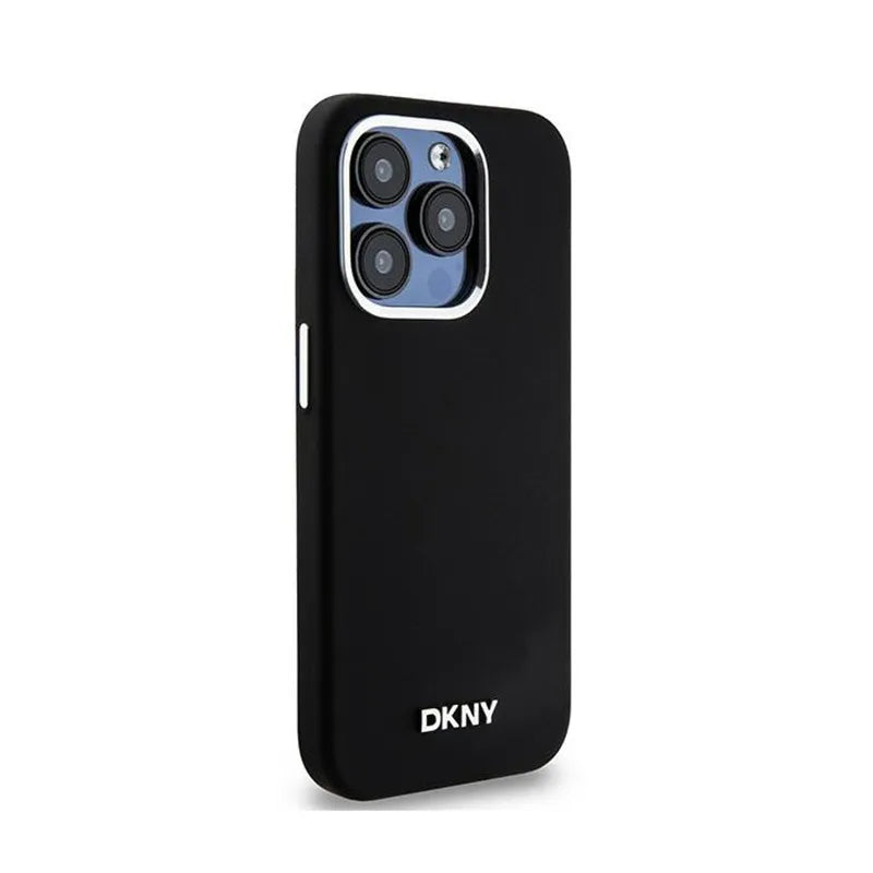 DKNY Liquid Silicone Small Metal Logo MagSafe - dėklas iPhone 15 Pro (juodas)