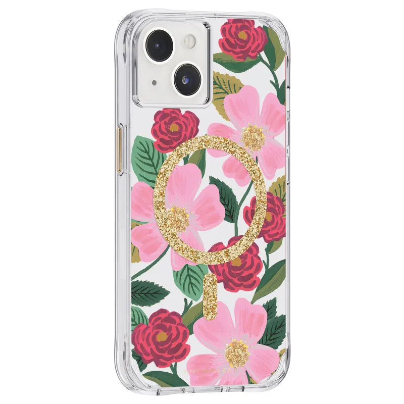 Rifle Paper Clear MagSafe - Auksu dekoruotas dėklas iPhone 14 / iPhone 13 (Rose Garden)