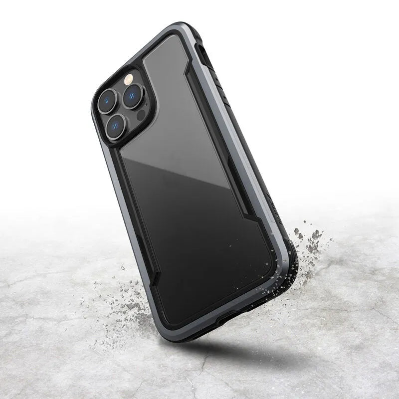 „X-Doria Raptic Shield“ – aliuminis dėklas „iPhone 14 Pro Max“ (atsparus kritimui iš 3 m) (juodas)