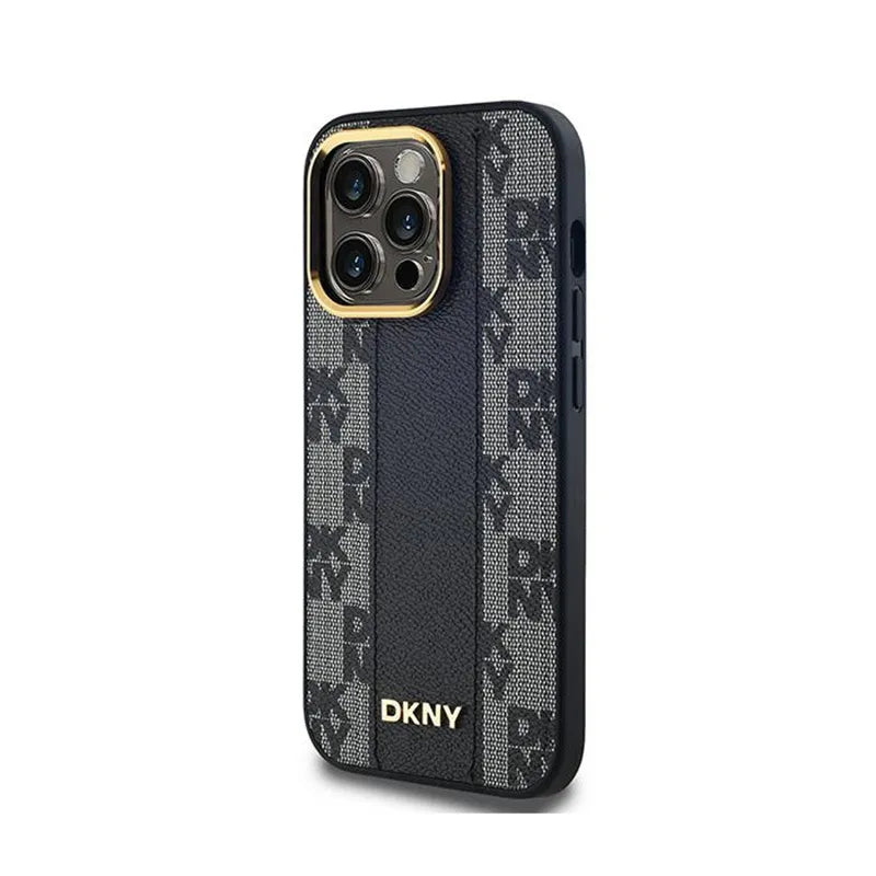 DKNY Leather Checkered Mono Pattern MagSafe – dėklas iPhone 14 Pro Max (juodas)