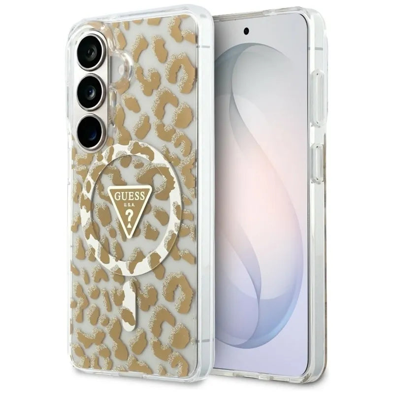 Guess IML Leopard Print Triangle MagSafe – Samsung Galaxy S26 dėklas (rudas)