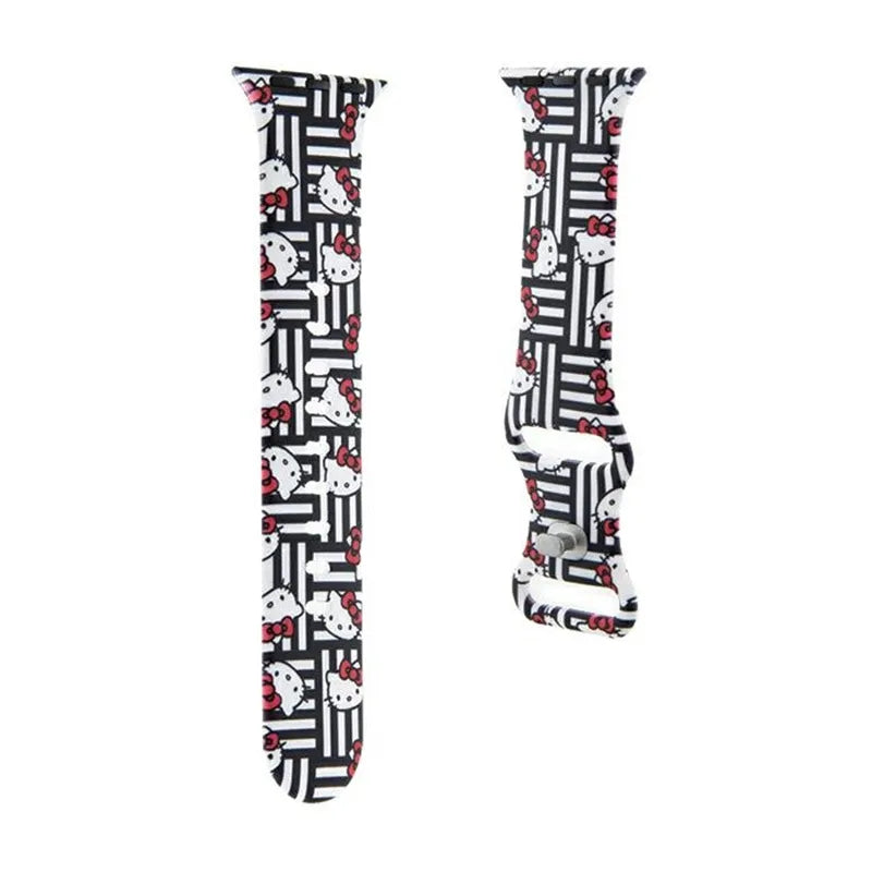 Hello Kitty Silicone Heads & Stripes – dirželis Apple Watch 38/40/41 mm (juodas)