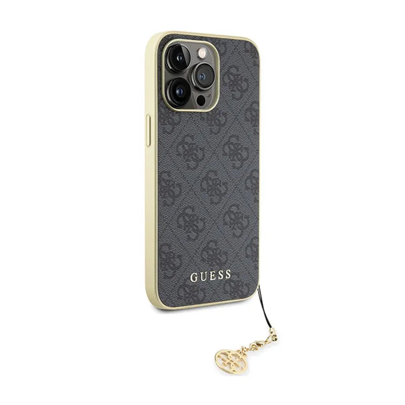 Guess 4G Charms Collection dėklas, skirtas iPhone 15 Pro Max (pilkas)