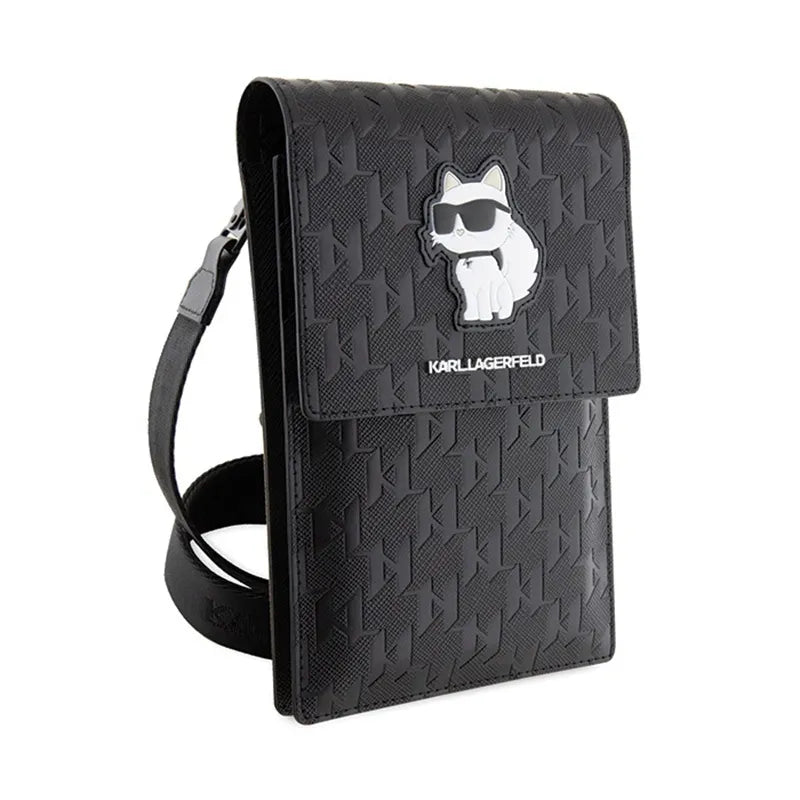 Karl Lagerfeld Saffiano Monogram Choupette - telefono krepšys per petį (juodas)