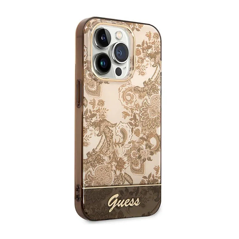 „Guess Porcelain“ kolekcija – Dėklas „iPhone 14 Pro Max“ (ochrinis)