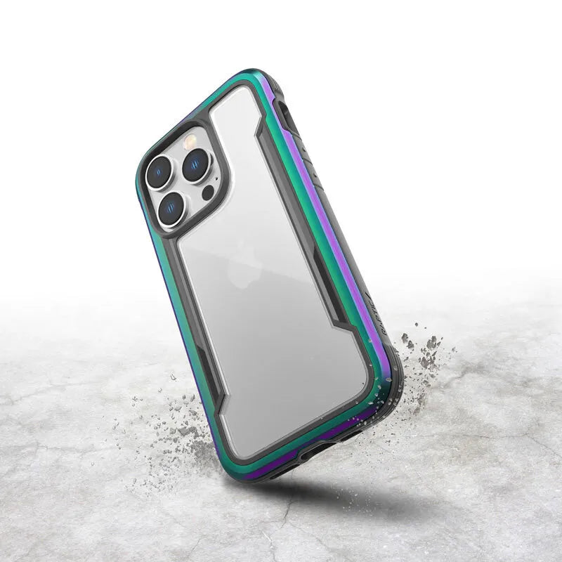 X-Doria Raptic Shield – aliumininis dėklas iPhone 14 Pro (atlaiko kritimą iš 3m aukščio) (vaivorykštinis)