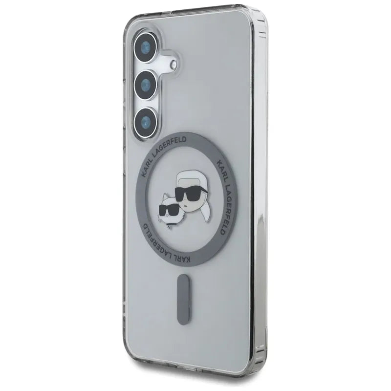 Karl Lagerfeld Button Karl & Choupette Heads Printed Logo MagSafe – dėklas Samsung Galaxy S25+ (juodas)