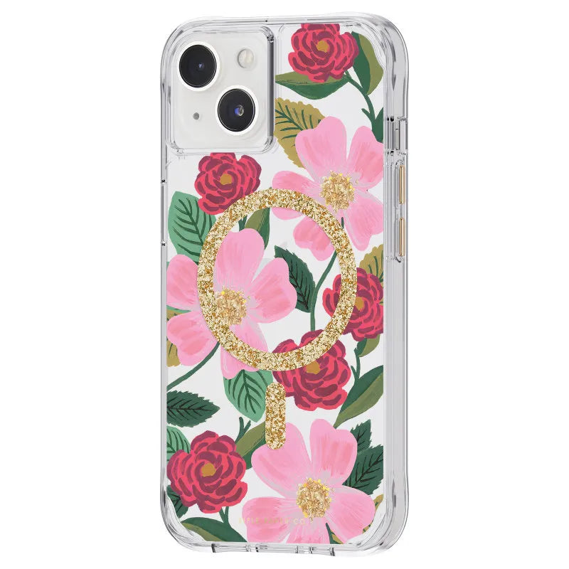 Rifle Paper Clear MagSafe - Auksu dekoruotas dėklas iPhone 14 / iPhone 13 (Rose Garden)