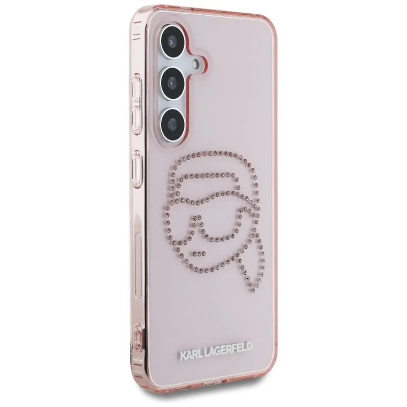 Karl Lagerfeld Rhinestones Karl Head Logo – dėklas Samsung Galaxy S25 (rožinis)