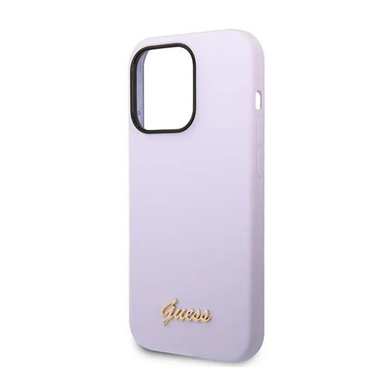 Guess Silicone Vintage – Dėklas iPhone 14 Pro (Violetinis)