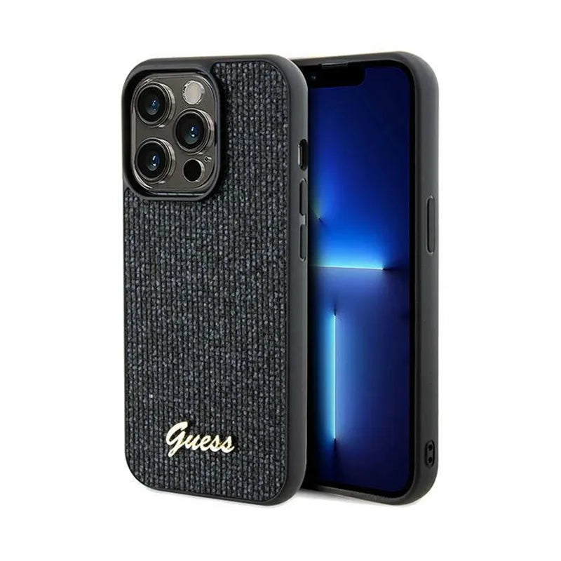 Guess Disco Metal Script – dėklas „iPhone 14 Pro“ (juodas)