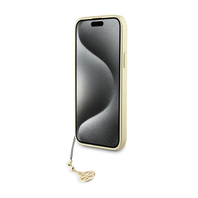 Guess 4G Charms Collection dėklas, skirtas iPhone 15 Pro Max (pilkas)