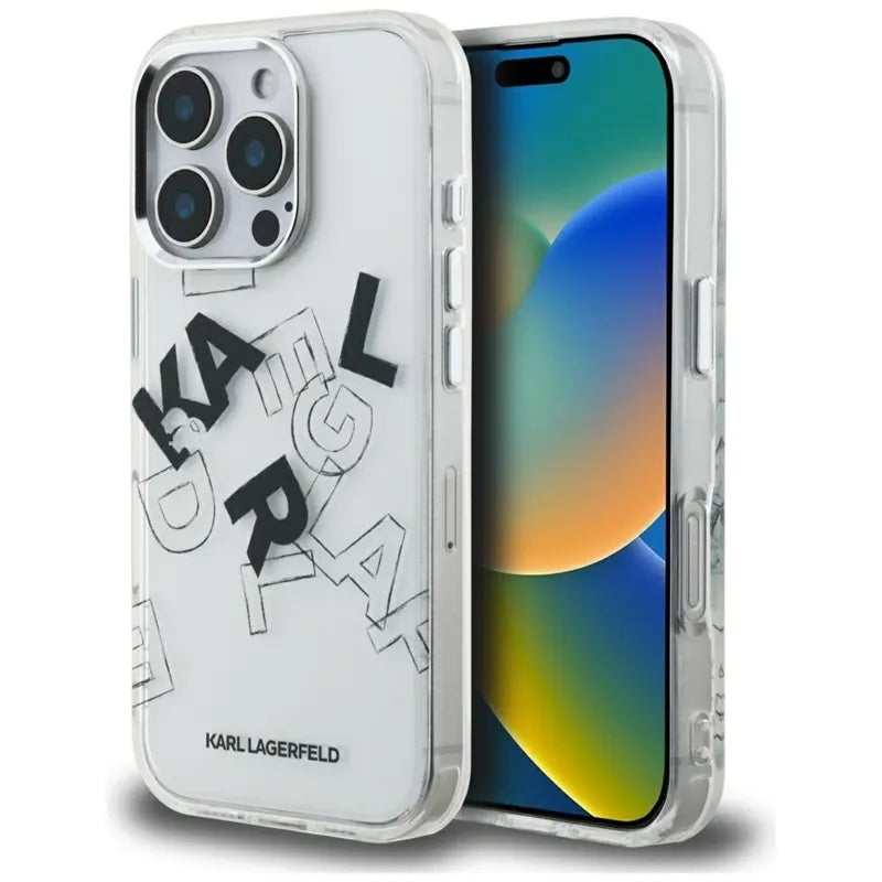 Karl Lagerfeld IML Sketched Graphic – dėklas iPhone 16 Pro (skaidrus)