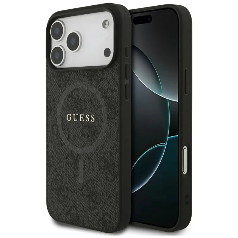 Guess 4G Ring Classic Logo MagSafe dėklas iPhone 17 Pro Max (juodas)