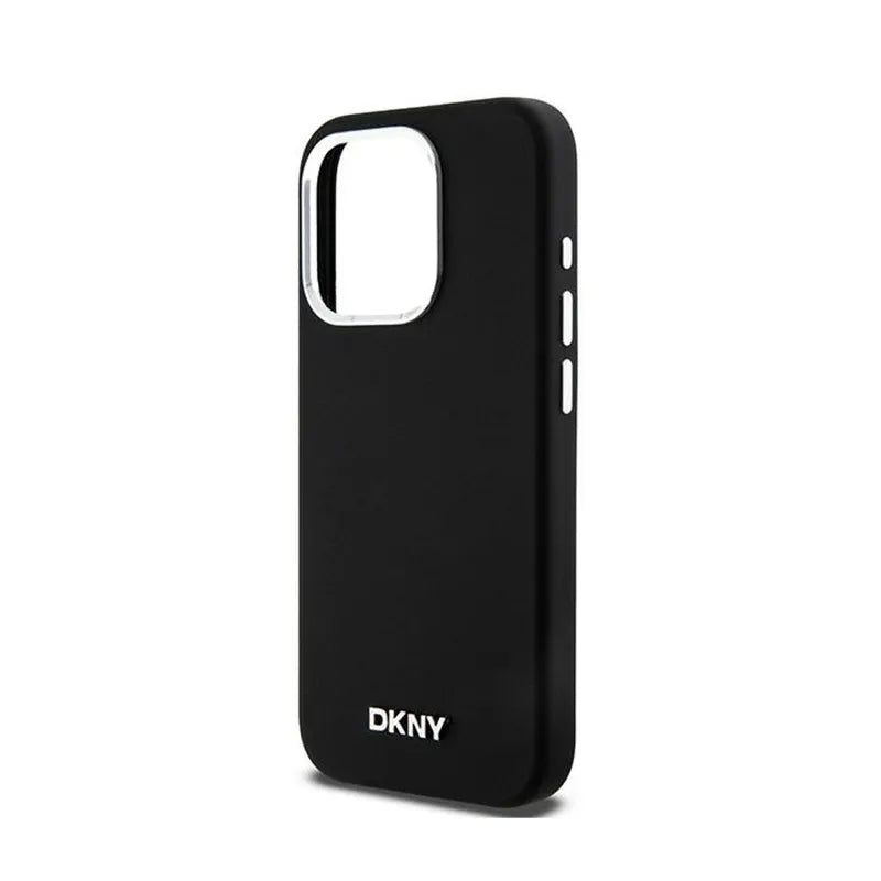 DKNY Liquid Silicone Small Metal Logo MagSafe - dėklas iPhone 15 Pro (juodas)