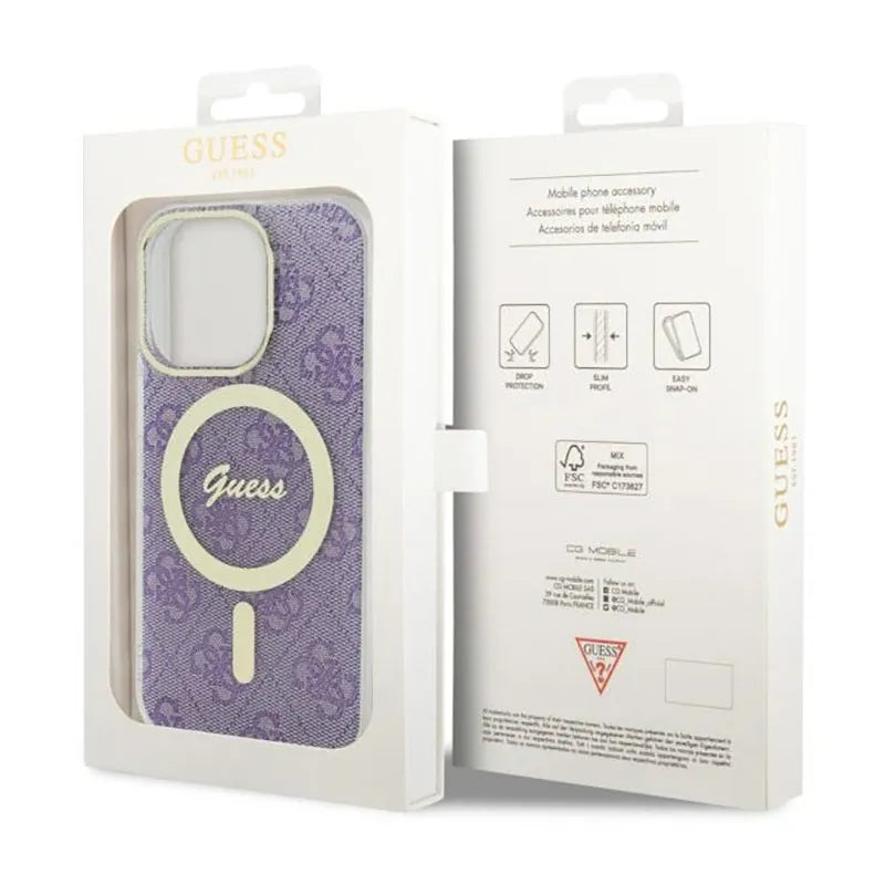 Guess 4G MagSafe – dėklas iPhone 14 Pro telefonui (violetinis)