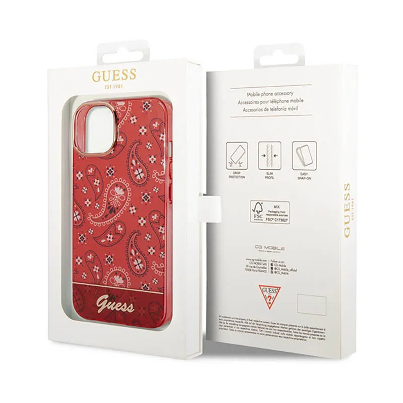 Guess Bandana Paisley - dėklas, skirtas iPhone 14 Plus (raudonas)