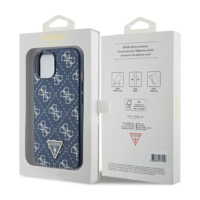 Guess 4G Triangle Metal Logo – dėklas iPhone 15 Plus (mėlynas)