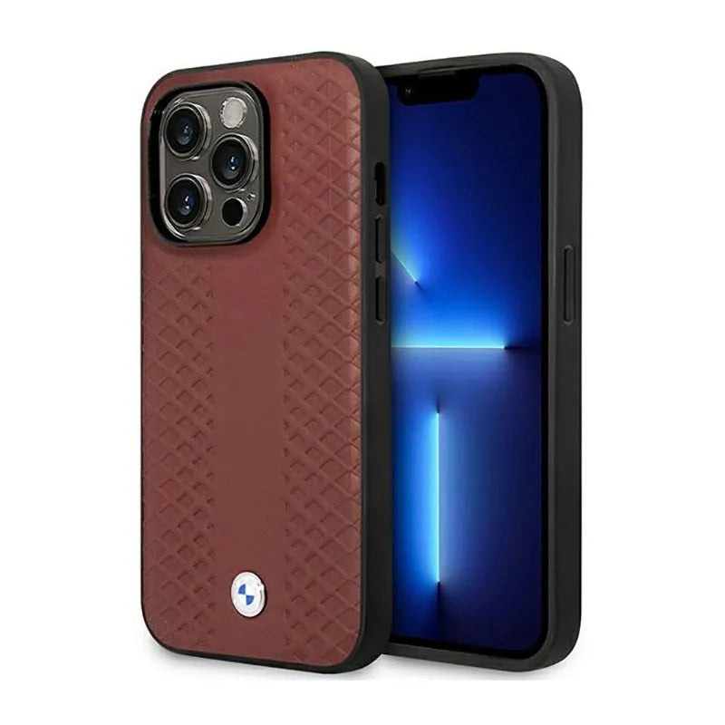 BMW Leather Diamond Pattern MagSafe – dėklas iPhone 14 Pro Max (bordo spalvos)