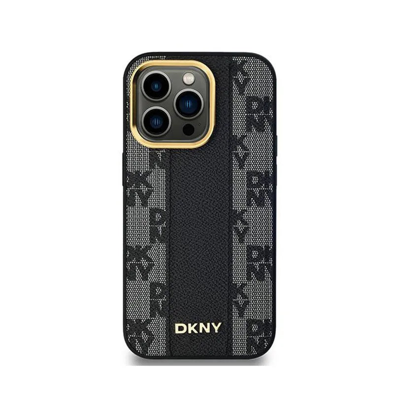 DKNY Leather Checkered Mono Pattern MagSafe – dėklas iPhone 14 Pro Max (juodas)