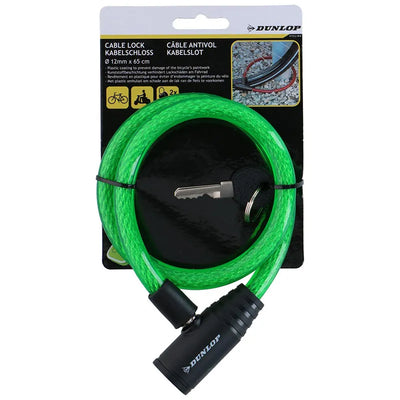 Dunlop – Spiralinė dviračio spyna su raktu 65 cm (žalia)