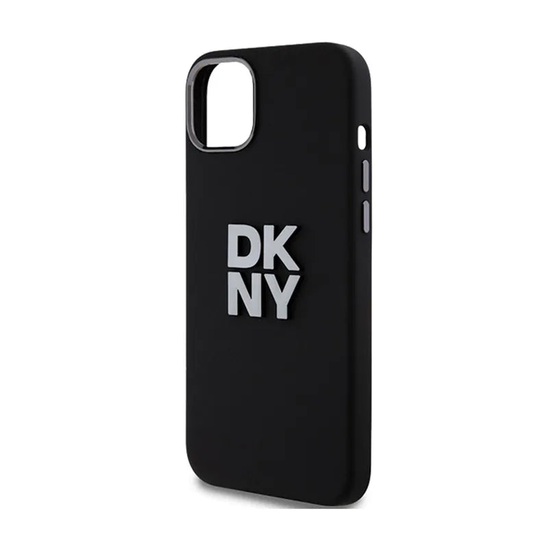 DKNY Liquid Silicone Metal Logo – dėklas iPhone 15 / 14 / 13 (juodas)