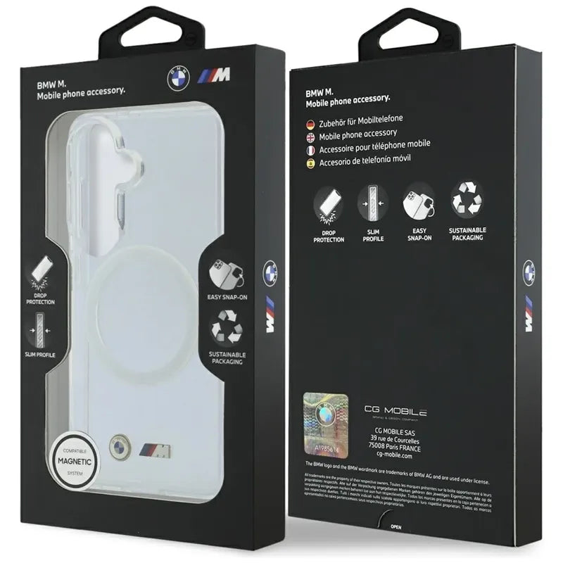 BMW IML Shockproof Metal Logo MagSafe – dėklas Samsung Galaxy S26 (skaidrus)