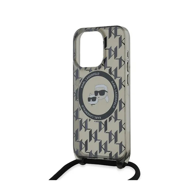 Karl Lagerfeld IML Crossbody Monogram Karl & Choupette Head MagSafe – dėklas iPhone 15 Pro (juodas)