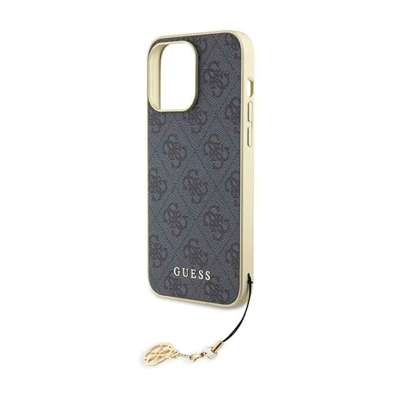 Guess 4G Charms Collection dėklas, skirtas iPhone 15 Pro Max (pilkas)
