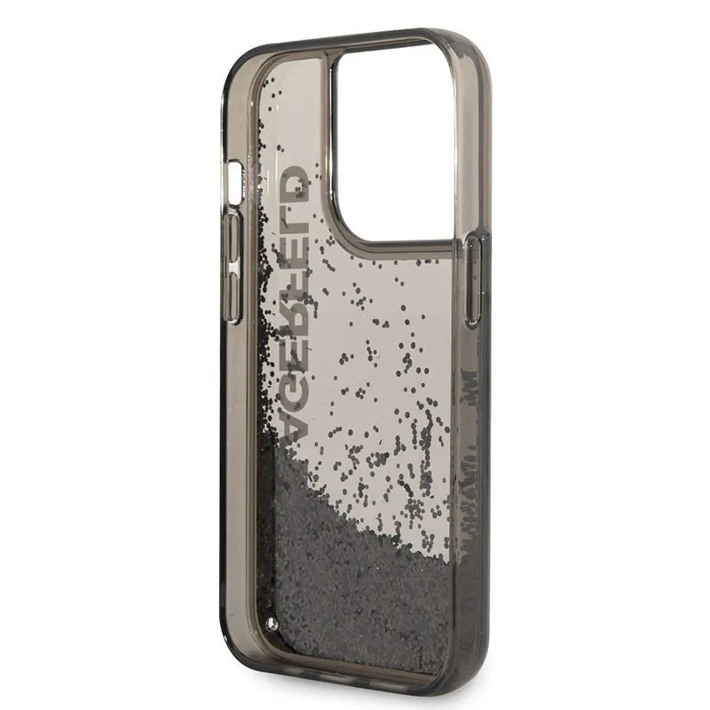Karl Lagerfeld Liquid Glitter Translucent Elongated Logo dėklas - dėklas iPhone 14 Pro (juodas)