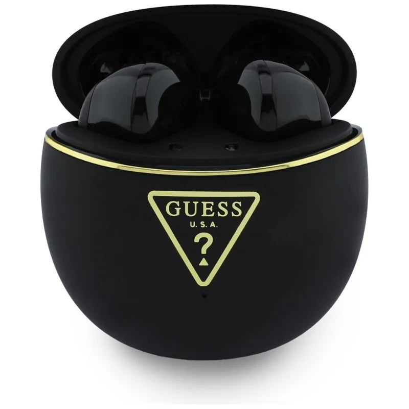 Guess Gold Line Triangle – TWS Bluetooth ausinės + įkrovimo dėklas (juodos)