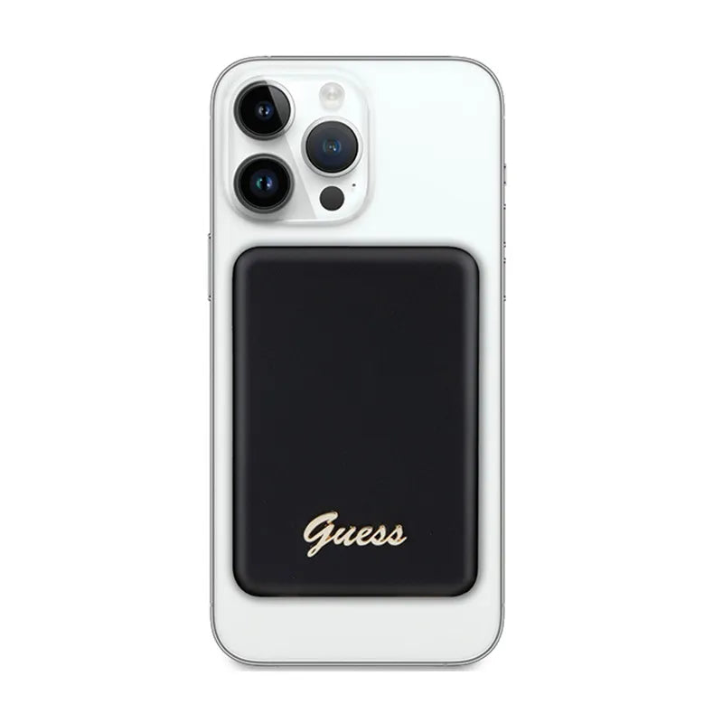 Guess Metal Script Logo MagSafe – 3000 mAh 5W MagSafe indukcinis maitinimo blokas (juodas)