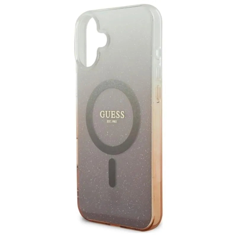 Guess IML Glitter Gradient MagSafe – dėklas iPhone 16 Plus (rudas)