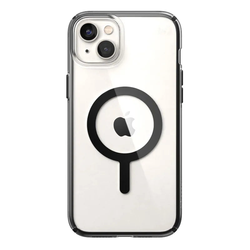 Speck Presidio Perfect-Clear su Impact Geometry® + MagSafe – dėklas, skirtas iPhone 15 Plus / 14 Plus su MICROBAN danga (skaidrus / juodas)