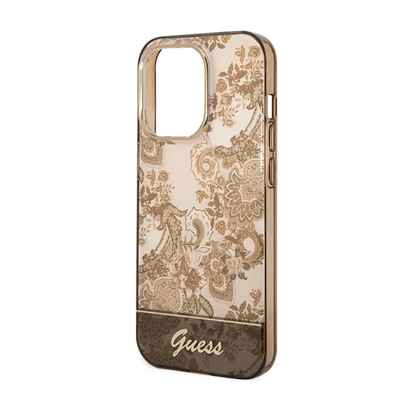 „Guess Porcelain“ kolekcija – Dėklas „iPhone 14 Pro Max“ (ochrinis)