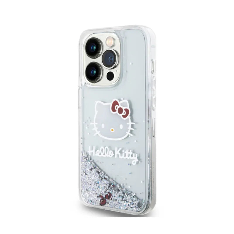 Hello Kitty Liquid Glitter Charms Kitty Head – dėklas iPhone 14 Pro Max (sidabrinis)