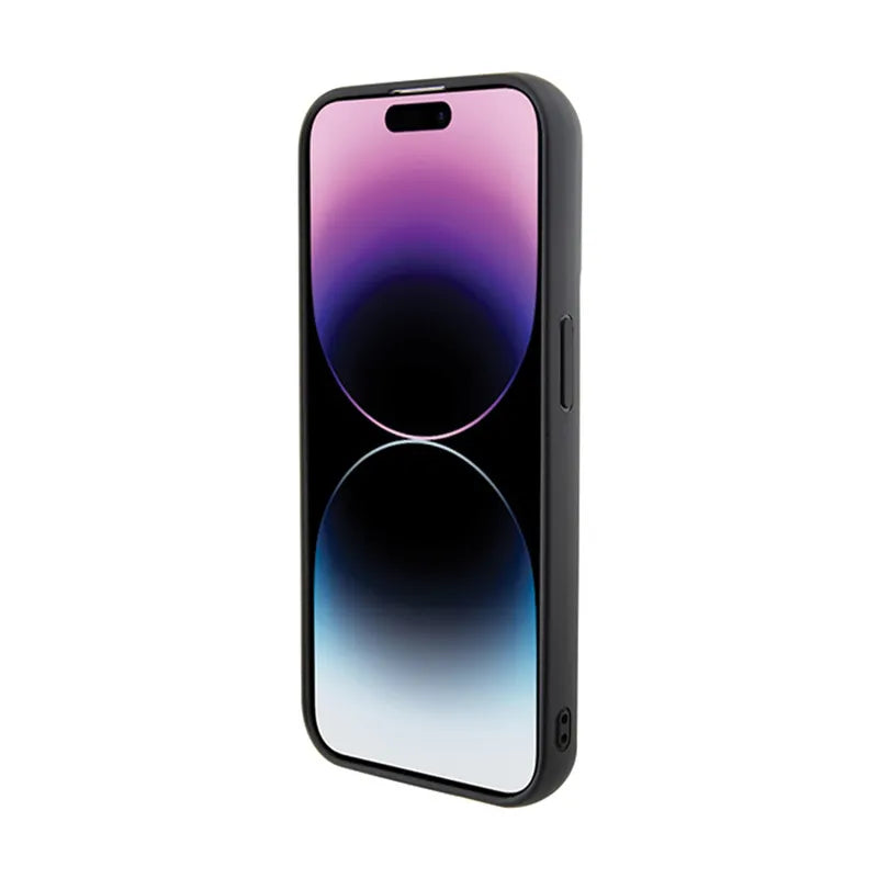 Karl Lagerfeld Gripstand Saffiano Karl & Choupette Pins – dėklas, skirtas iPhone 14 Pro (juodas)