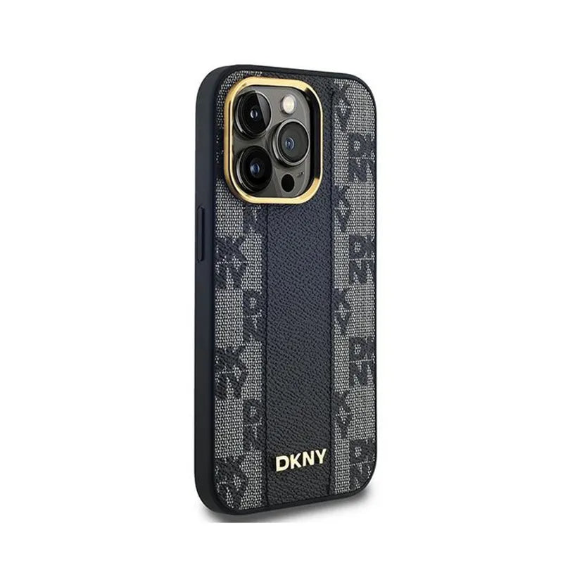 DKNY Leather Checkered Mono Pattern MagSafe – dėklas iPhone 14 Pro Max (juodas)