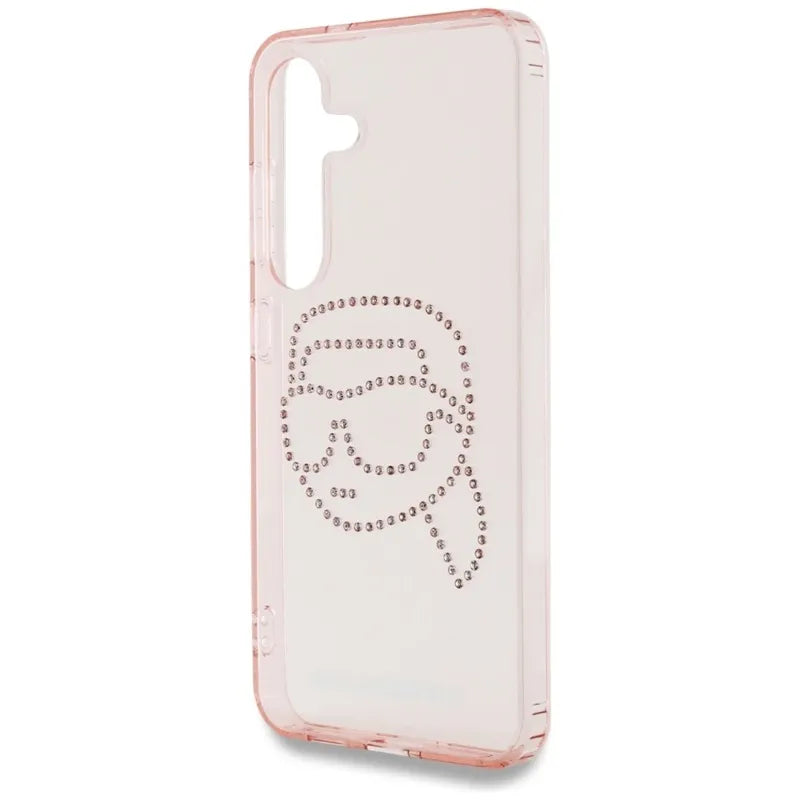 Karl Lagerfeld Rhinestones Karl Head Logo – dėklas Samsung Galaxy S25 (rožinis)