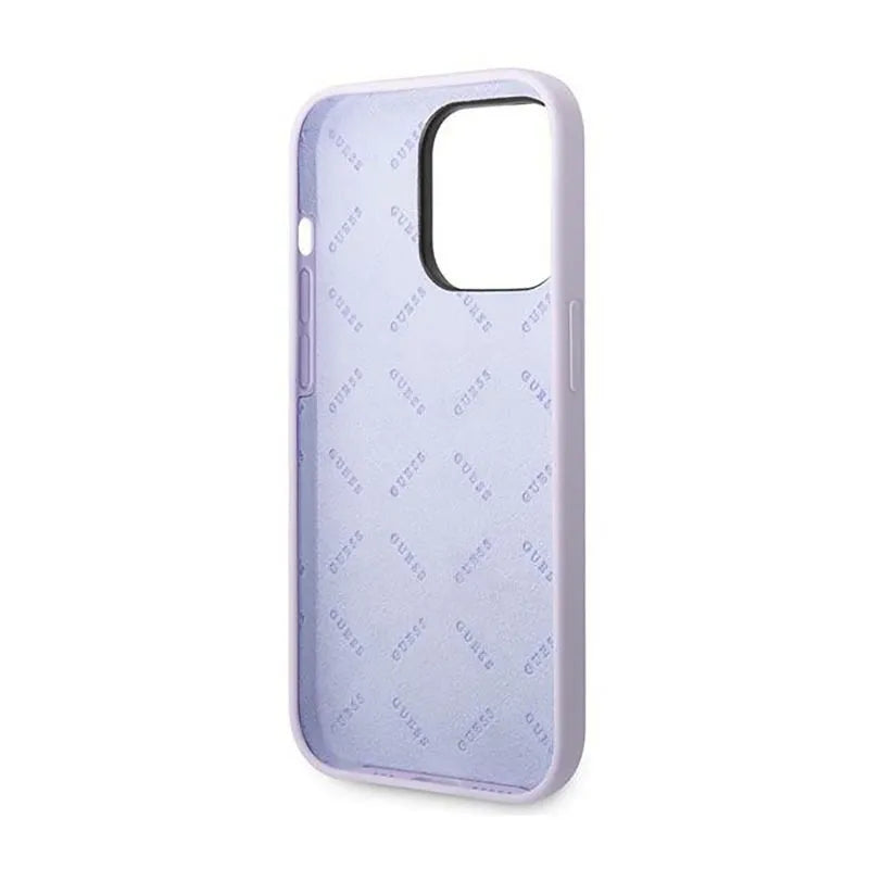 Guess Silicone Vintage – Dėklas iPhone 14 Pro (Violetinis)